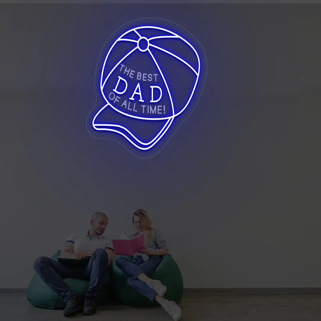 Cap Neon Sign with “The Best DAD of All Time” Text | Blue