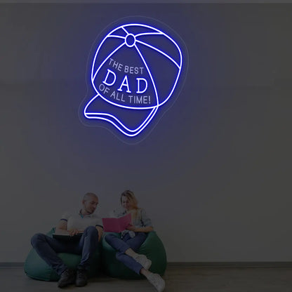 Cap Neon Sign with “The Best DAD of All Time” Text | Blue