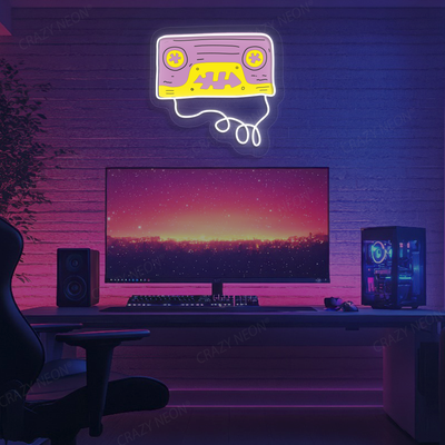 Throwback Cassette Tape Neon Artwork | white