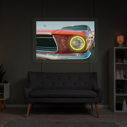 Classic Mustang Headlight Neon Artwork | Yellow
