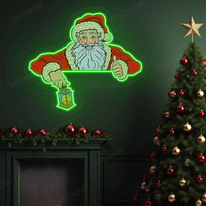 Santa Claus With Lamp Neon Artwork | Green