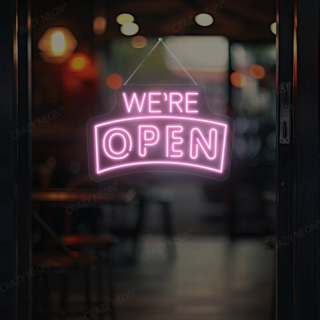 We're Open Arc Shape Sign | Pink