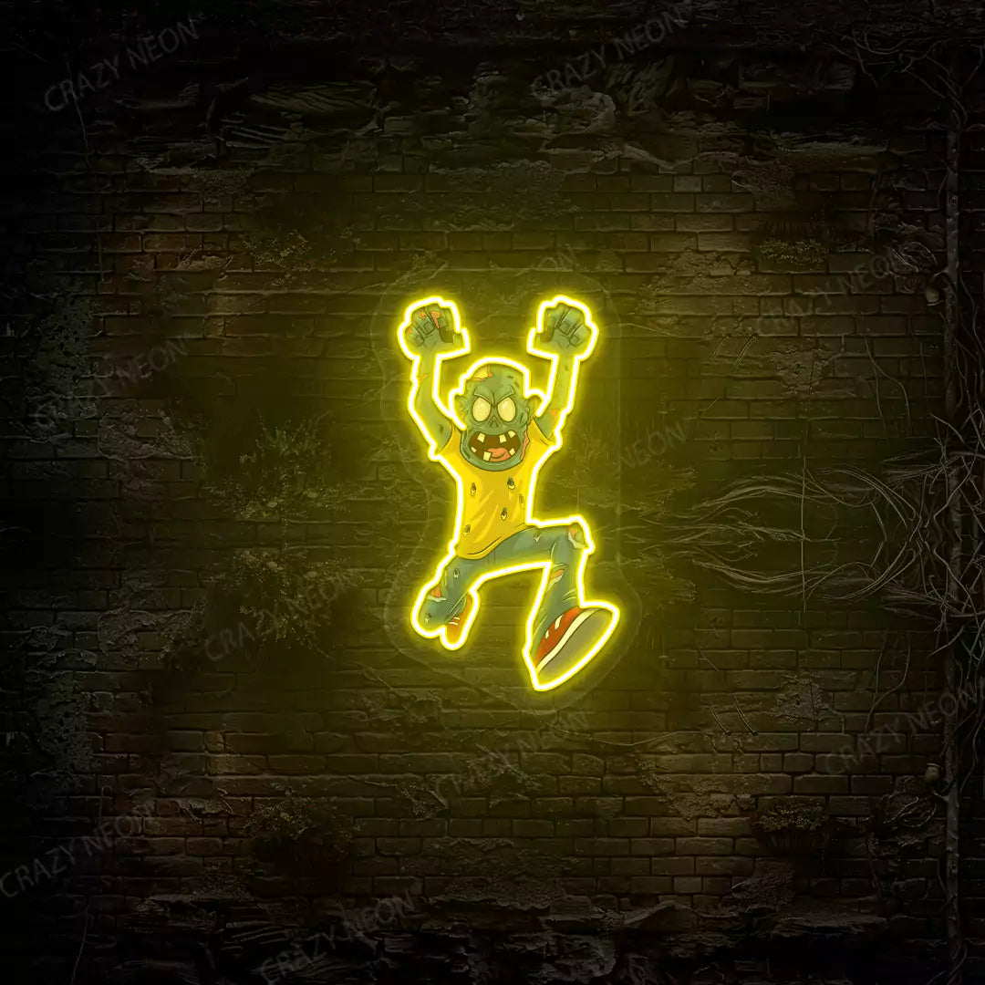 Angry Zombie Attack Neon Artwork | Yellow