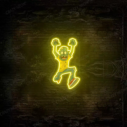 Angry Zombie Attack Neon Artwork | Yellow