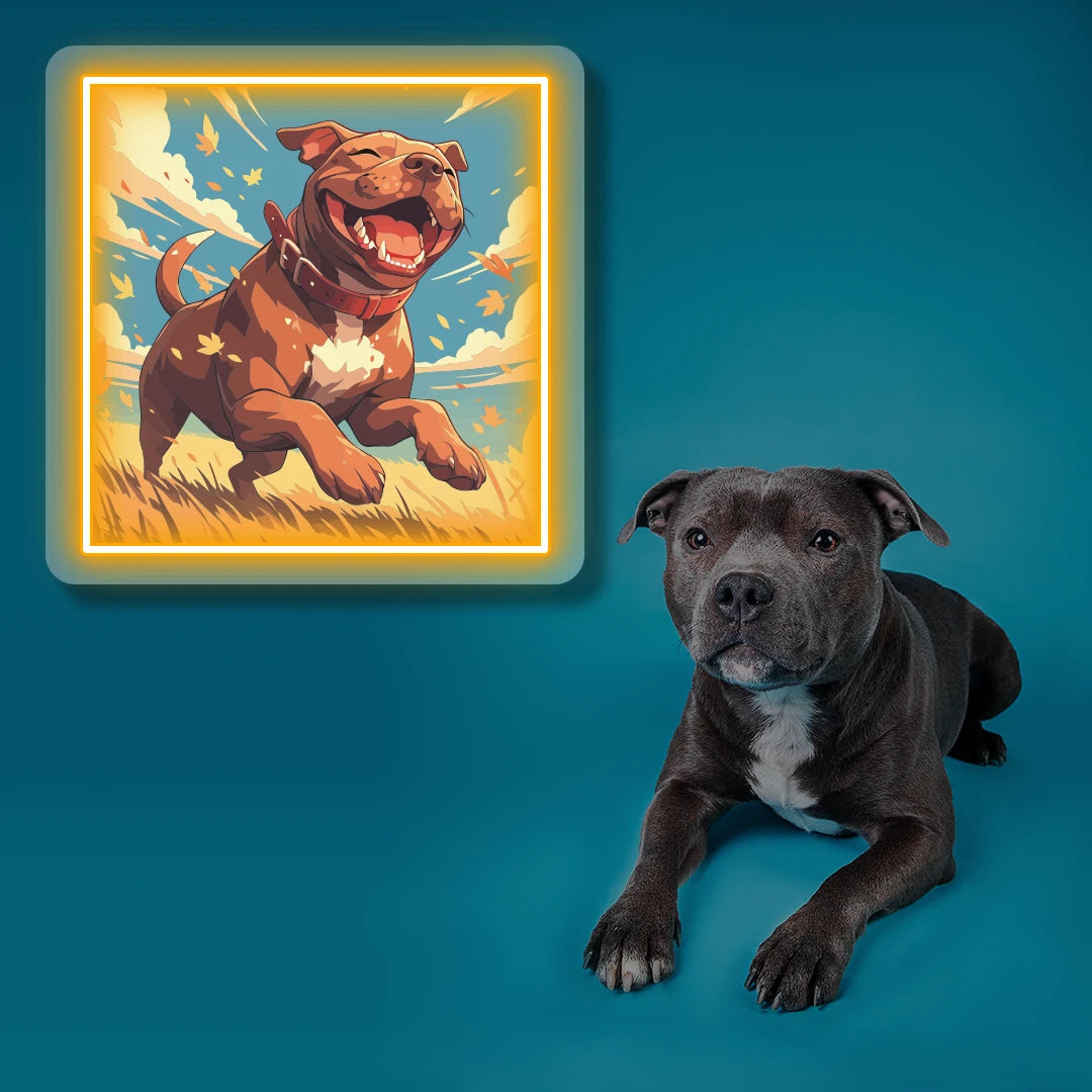 Happy Staffordshire Bull Terrier Portrait Neon Artwork n orange color