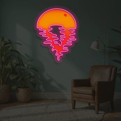 Sunset Beach Vibes Neon Artwork in Pink Color