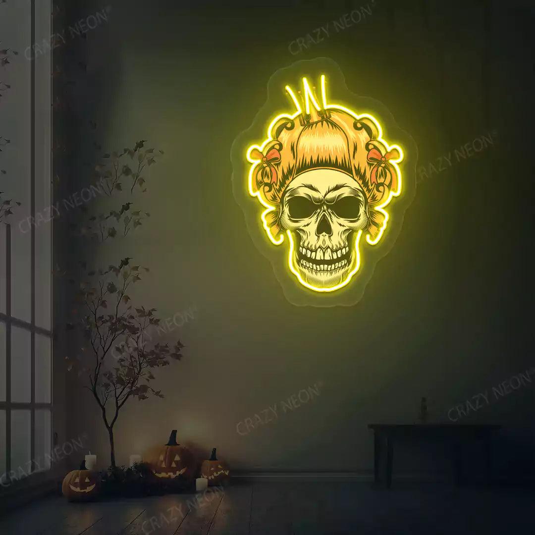  Princess skull Neon Artwork | Yellow