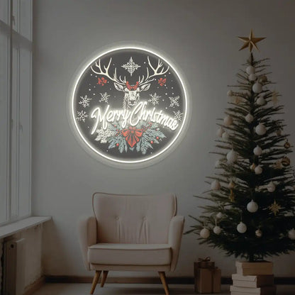Reindeer Glow Christmas Decor Neon Artwork | White