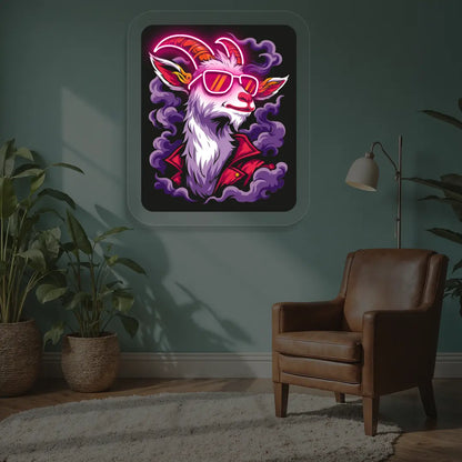 Stylish Goat with Sunglasses Neon Artwork in pink color