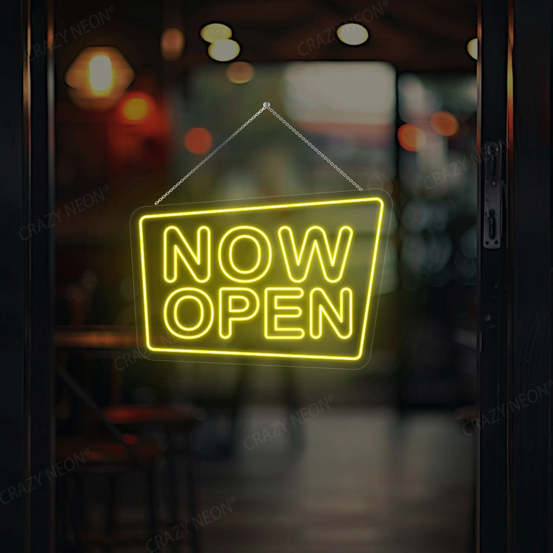 Now Open Square Sign | yellow