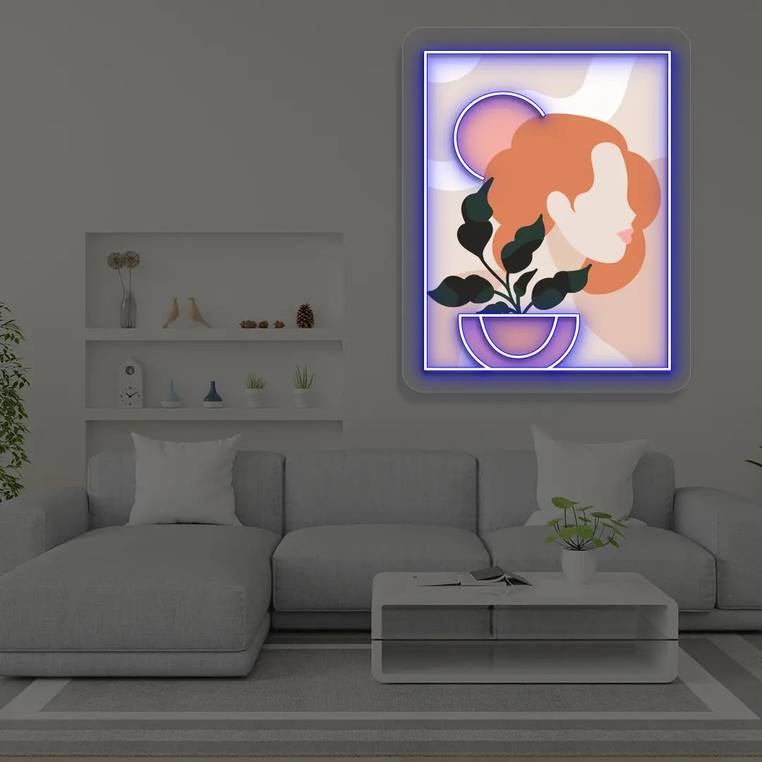 Flora Portarit Abstract Neon Artwork Sign in Blue color