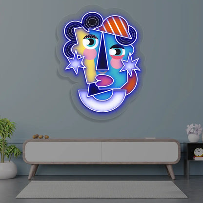 Radiant Mask Abstract Neon Artwork Sign in Blue Color