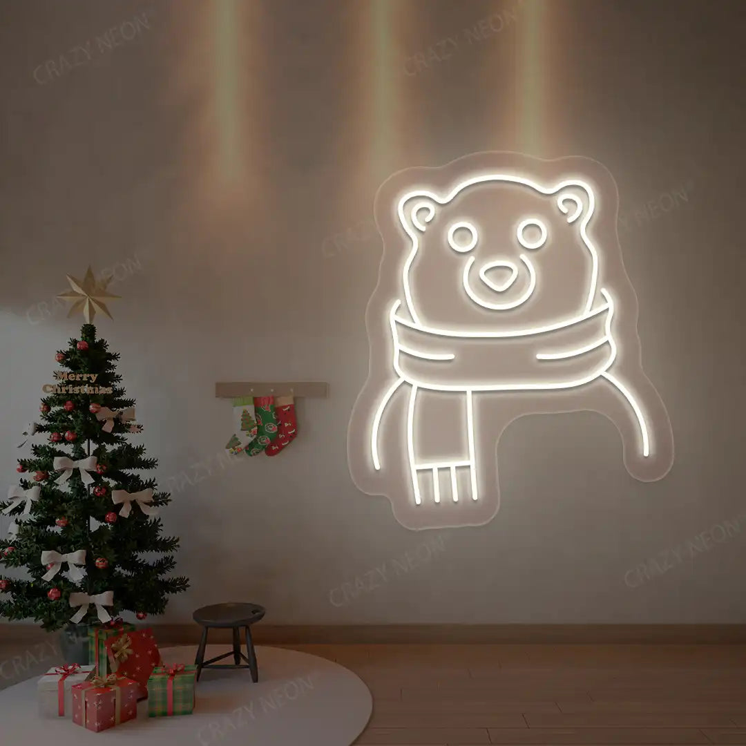 Scarfed Bear Neon Sign | Warmwhite
