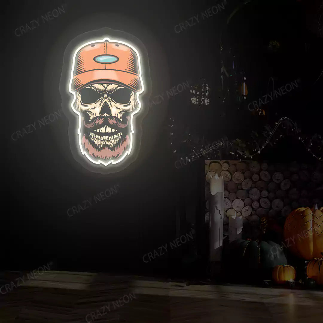 Hipster Skull Neon Artwork | warmwhite