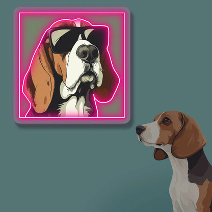 Cool Shades Beagle Portrait Neon Artwork in pink color