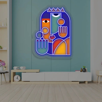 blue crowned aura abstract Neon Artwork Sign mounted on a wall