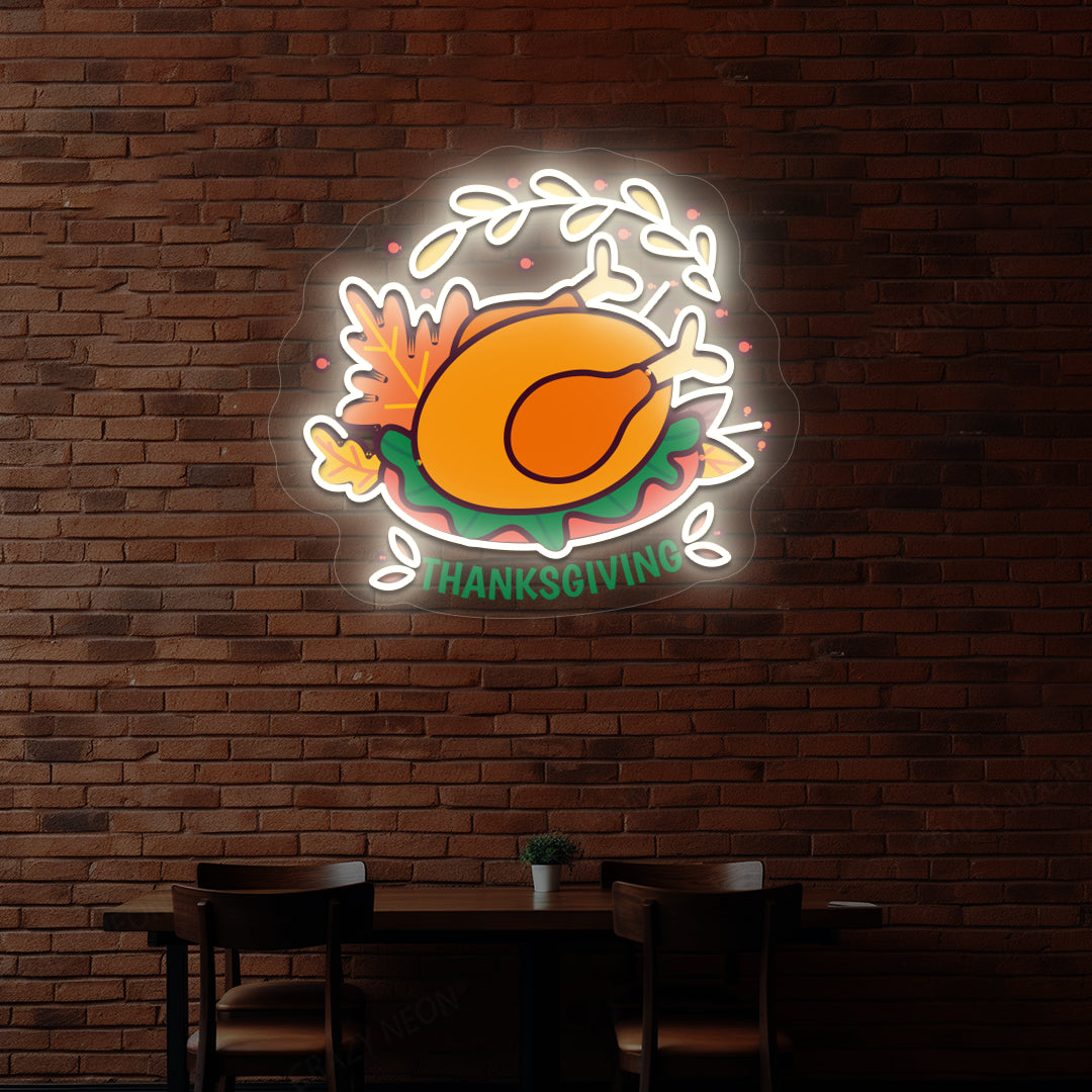 Thanksgiving roast turkey neon sign in warm white