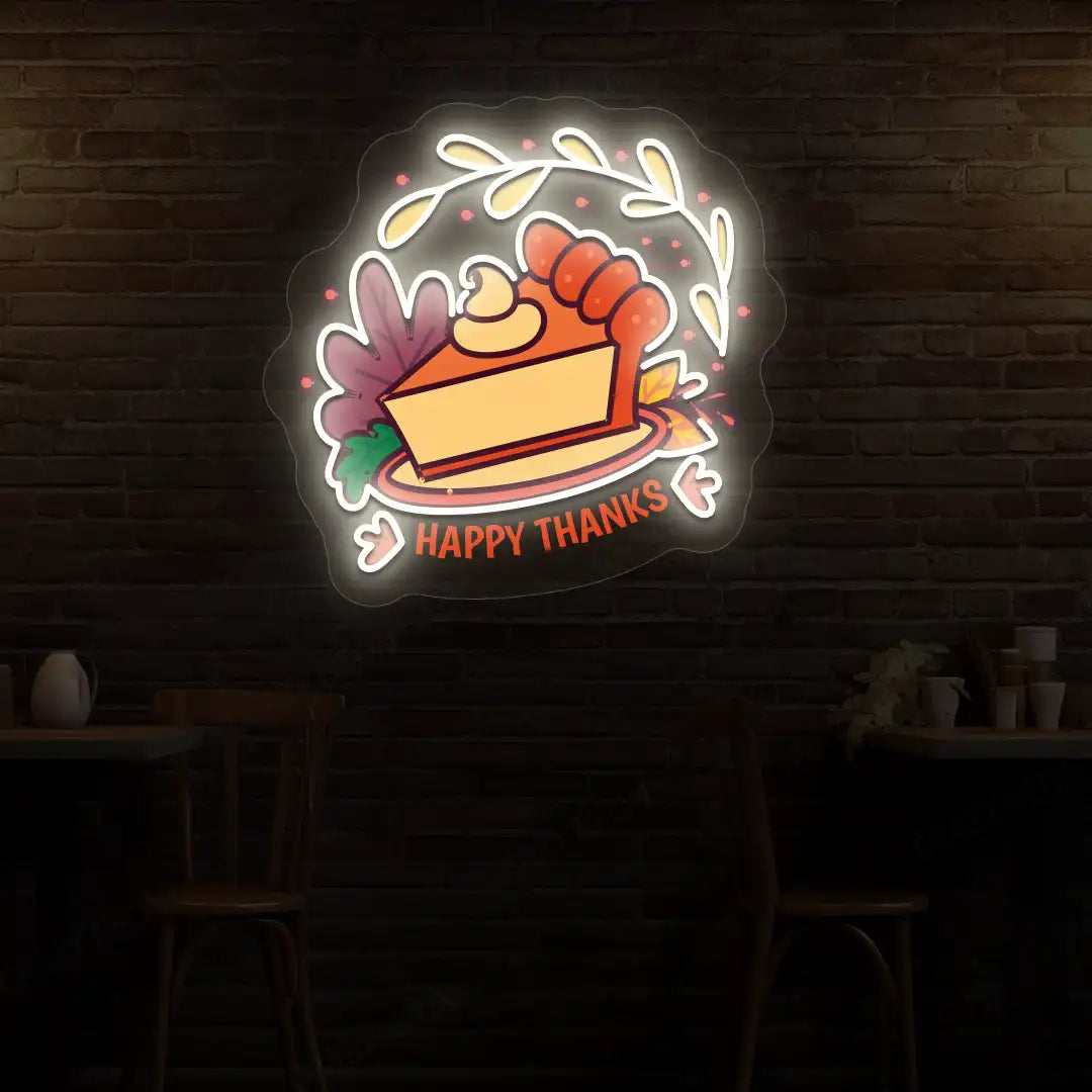 Whipped pumpkin pie happy thanks neon sign in warm white