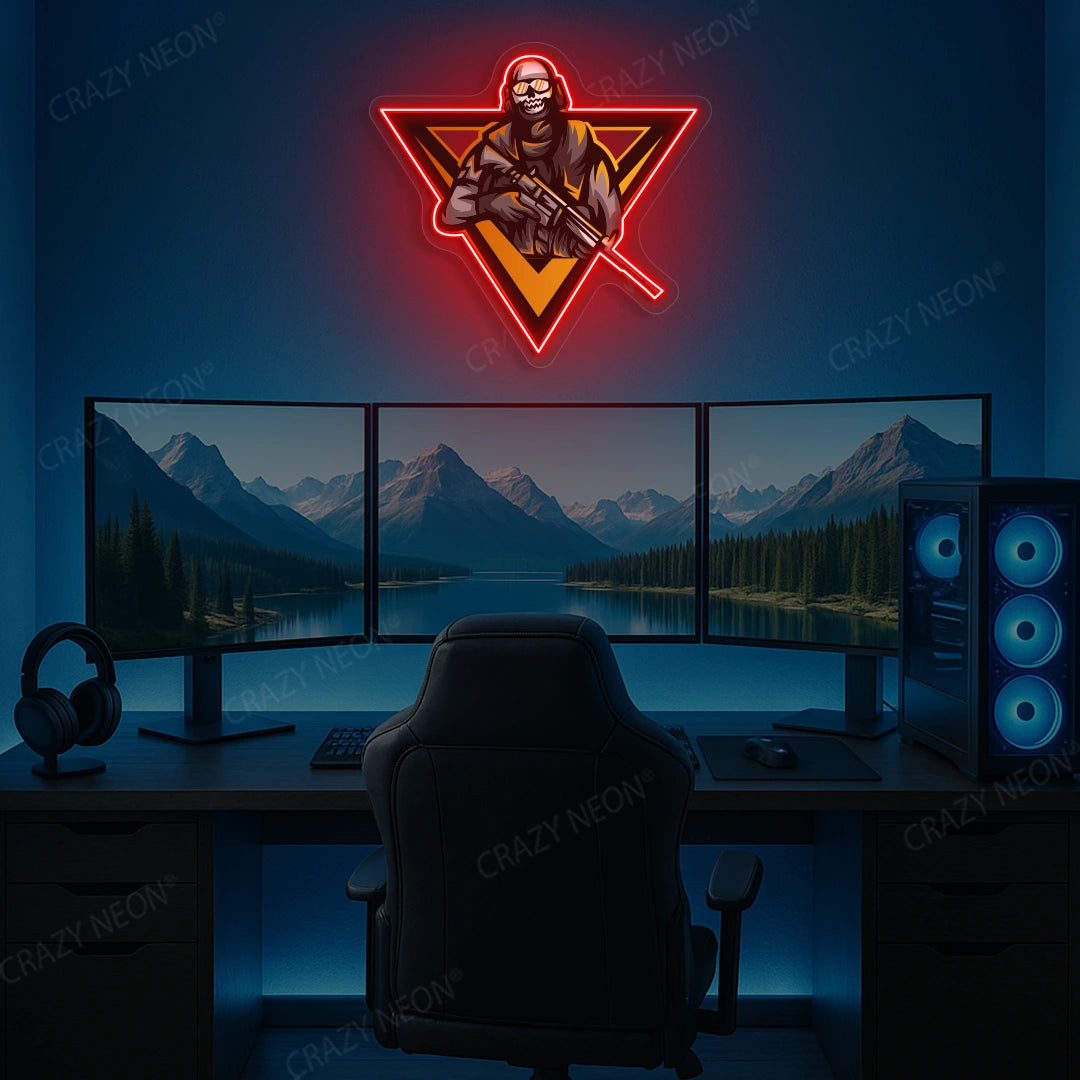 Sniper Skull Gamer Neon Artwork in Red color