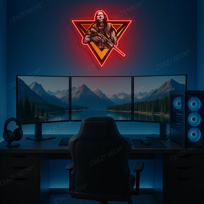 Sniper Skull Gamer Neon Artwork in Red color