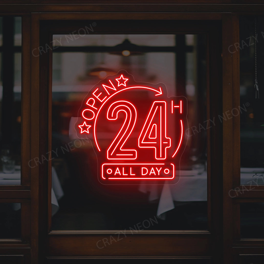 Open 24 Hours All Day Sign | Red