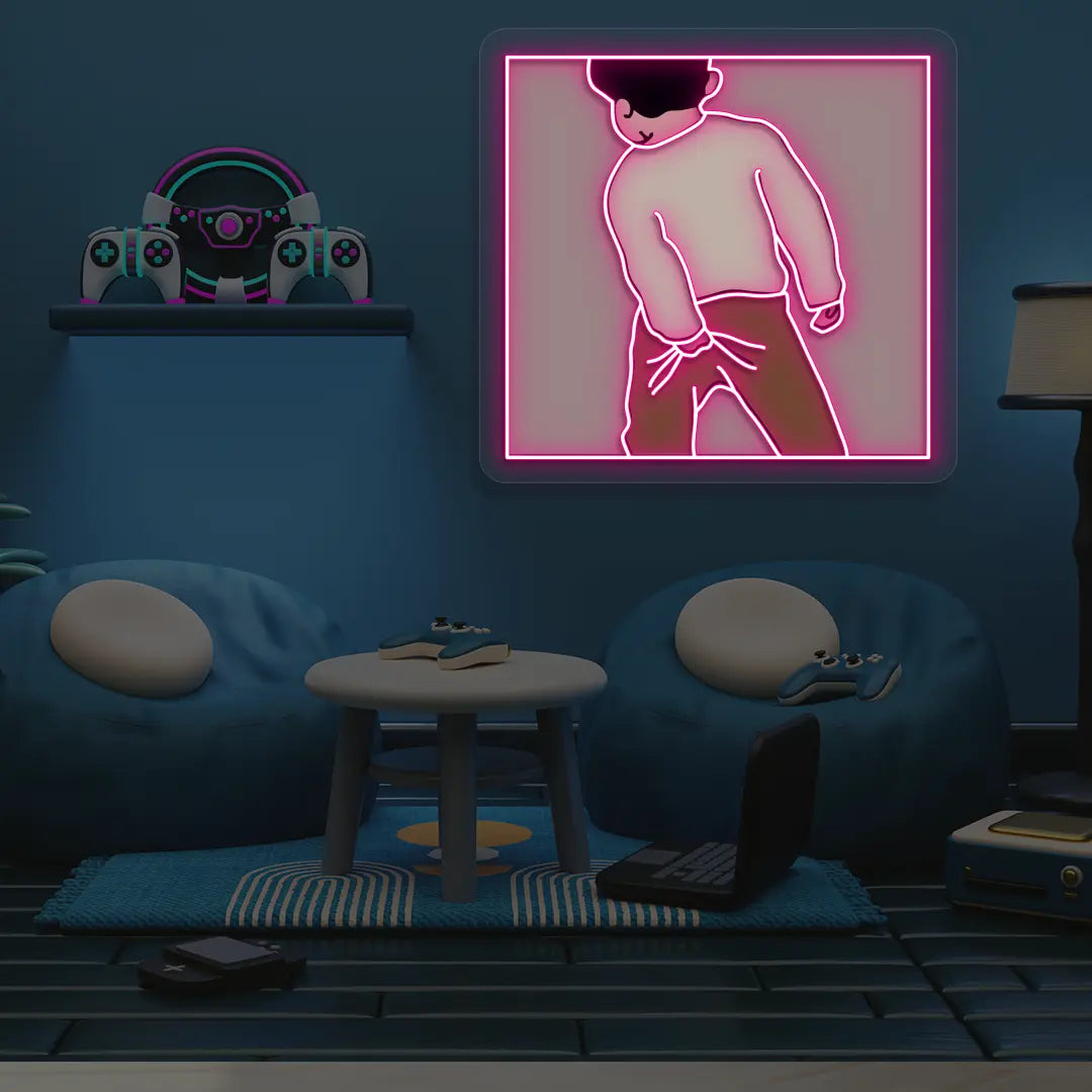 Scratching A** Neon Artwork in Pink Color
