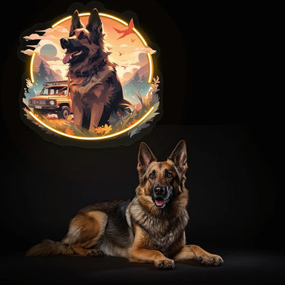 Adventure Trail German Shepherd Neon Artwork in Yellow color