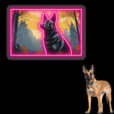 Misty Woods German Shepherd Neon Artwork in Pink LED