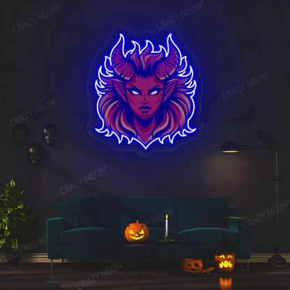 Fiery Demon Mane Neon Artwork | Blue