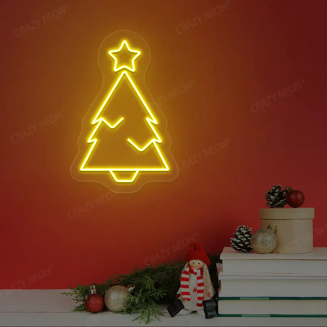 Star-Top Minimal Christmas Tree Neon Sign | Yellow