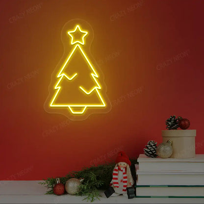 Star-Top Minimal Christmas Tree Neon Sign | Yellow