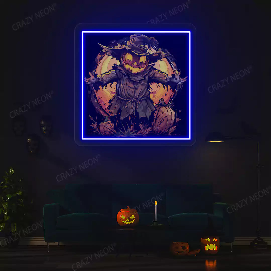 Pumpkin King Scarecrow Neon Artwork | Blue