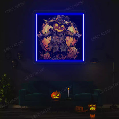 Pumpkin King Scarecrow Neon Artwork | Blue