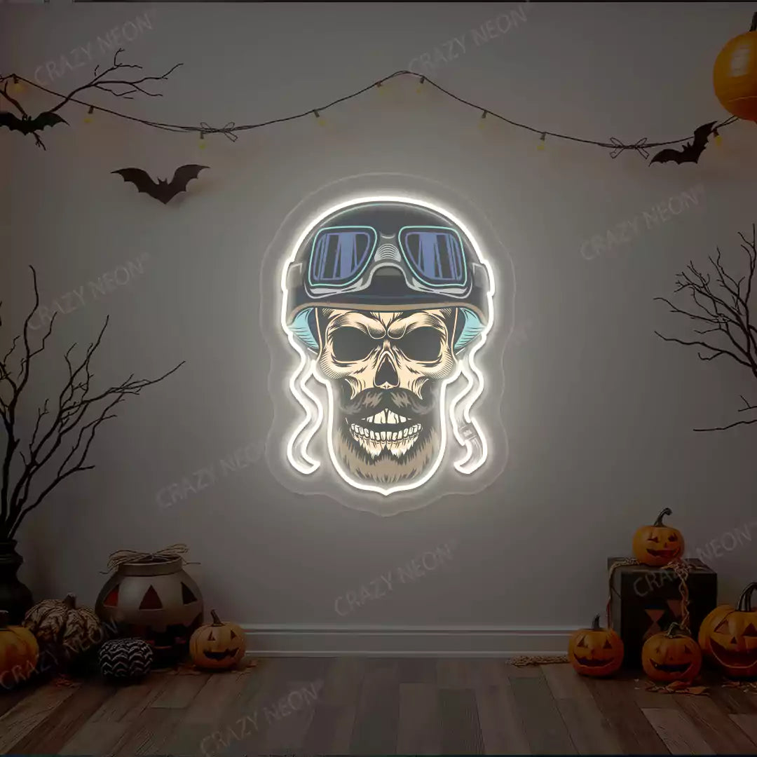 Aviator Skull Neon Artwork | Warmwhite