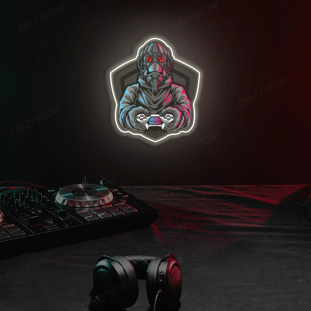 Gas Mask Soldier Gamer Neon Artwork in White color