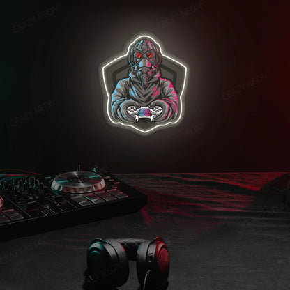 Gas Mask Soldier Gamer Neon Artwork in White color