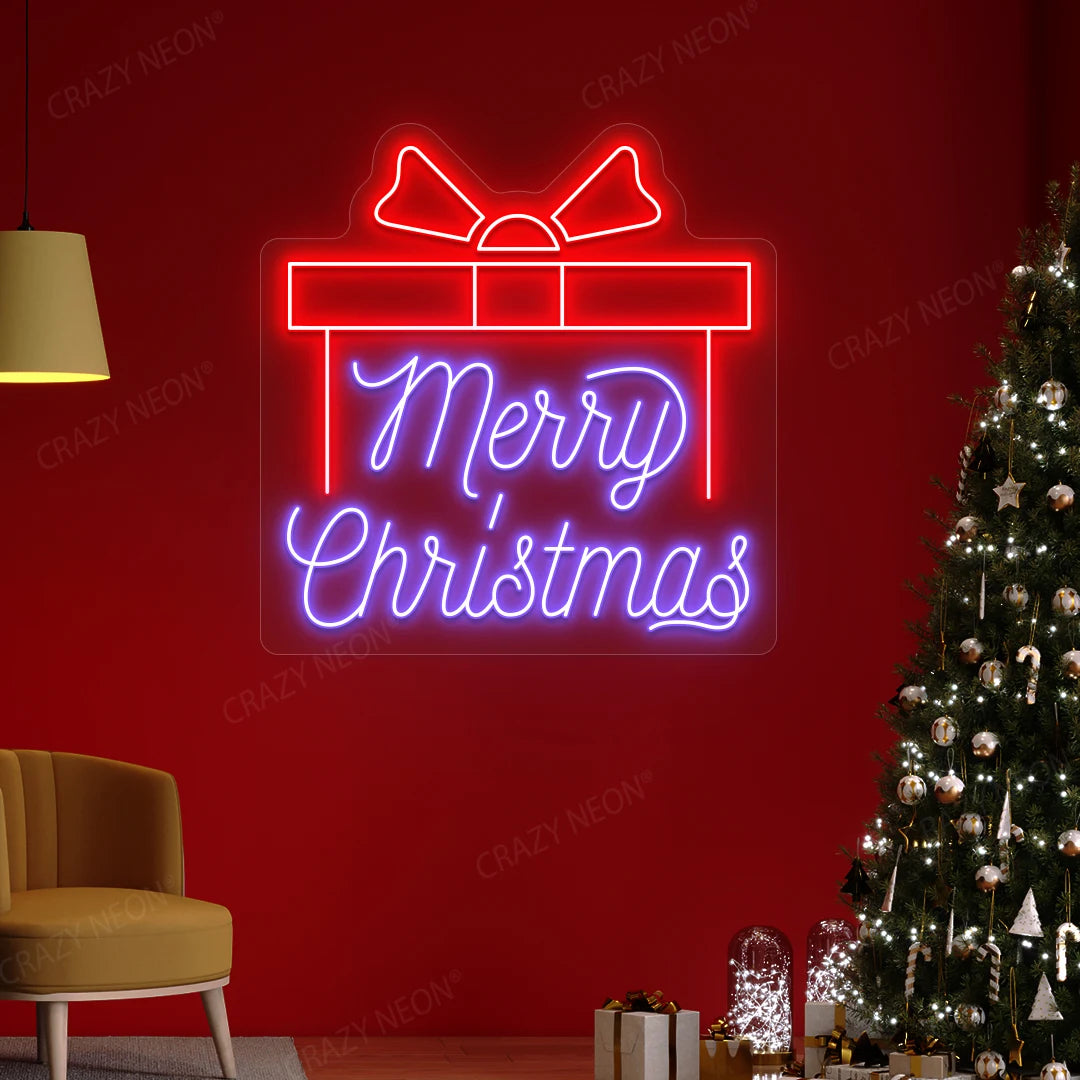 Merry Christmas Gift Box Neon Sign | Purple