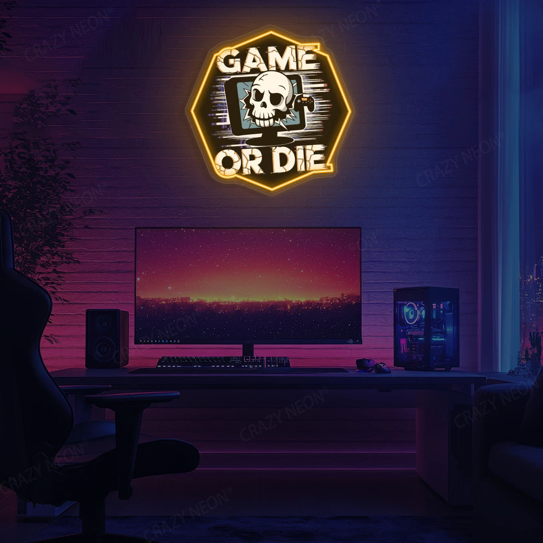 Game Or Die Neon Artwork in Orange color