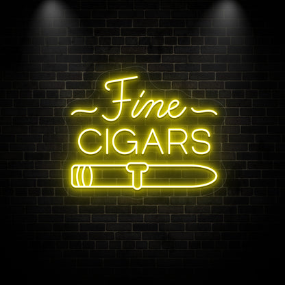 yellow Fine cigars retro bar vintage neon sign mounted on a wall