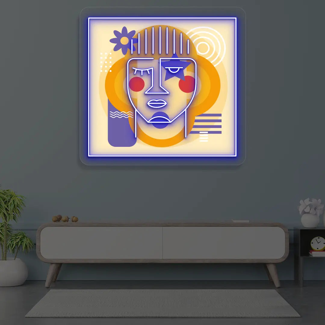 Urban Pop Abstract Neon Artwork Sign in Purple color