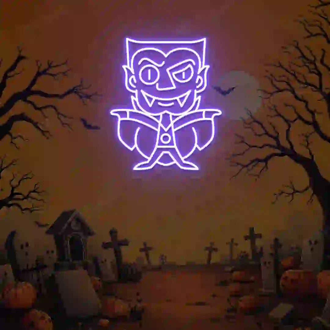 Chibi Vampire Neon Sign | Purple