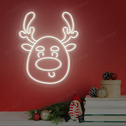 Silly Reindeer Face Neon Sign | Warmwhite