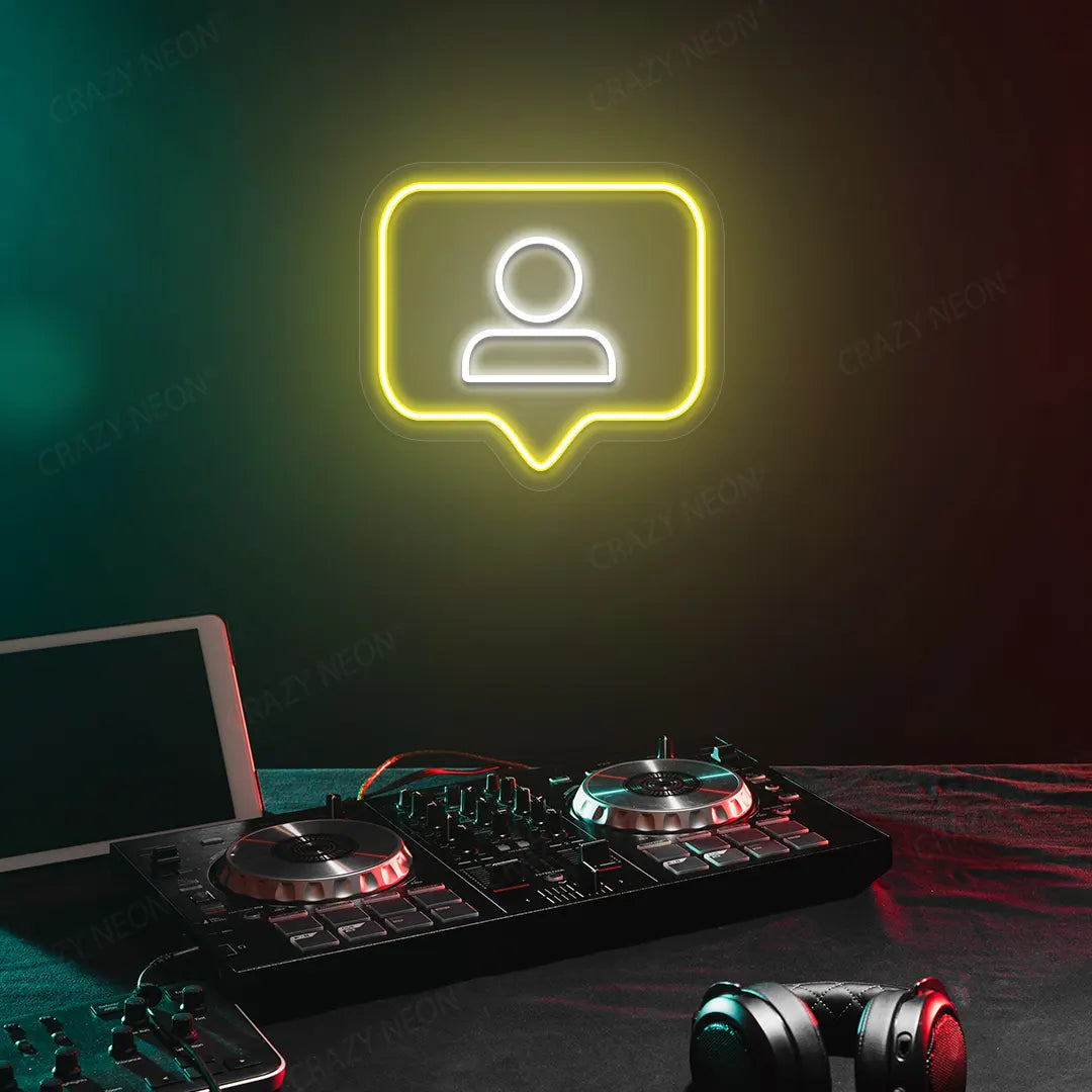 Profile Icon Box Neon Sign in Yellow color mounted on a Wall 