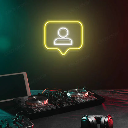 Profile Icon Box Neon Sign in Yellow color mounted on a Wall 