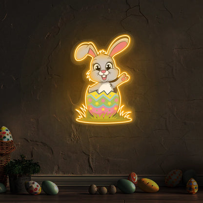 Easter Bunny in Egg Neon Artwork in Orange color