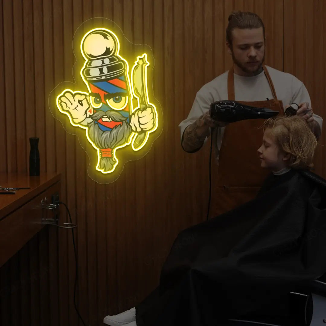 Mascot Barber Neon Artwork in yellow