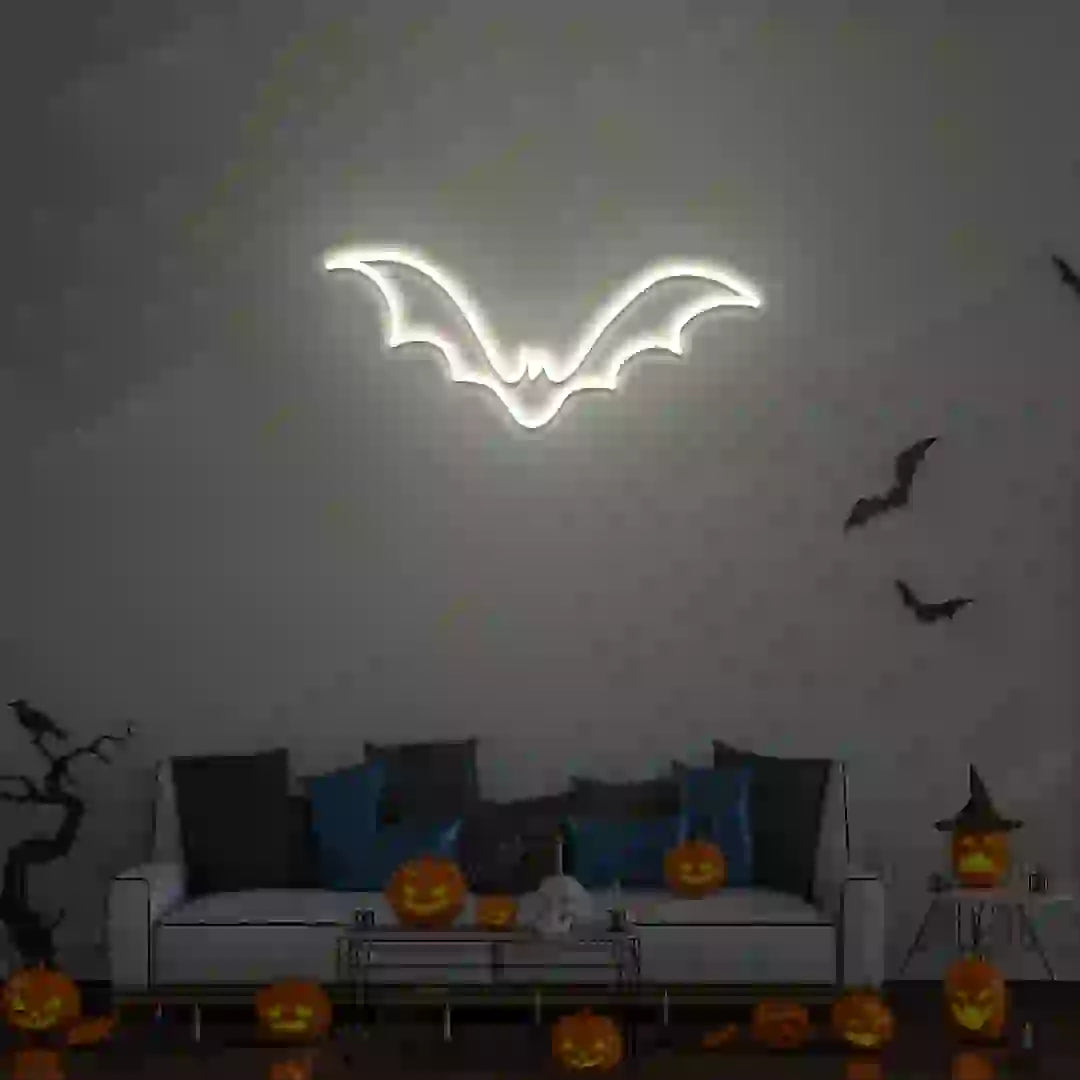  Winged Bat Neon Sign | White