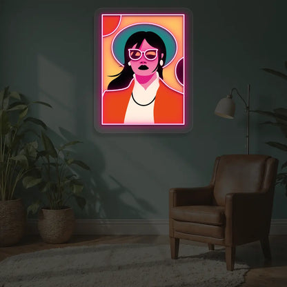 Pop Art Women Neon Artwork in Pink color