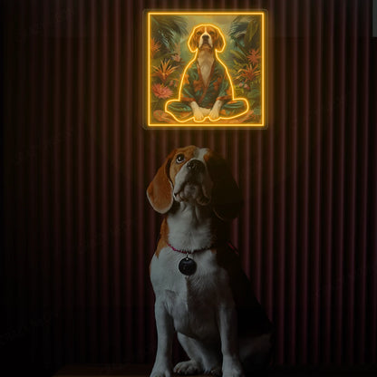 Tropical Zen Beagle Meditation Neon Artwork in Orange color
