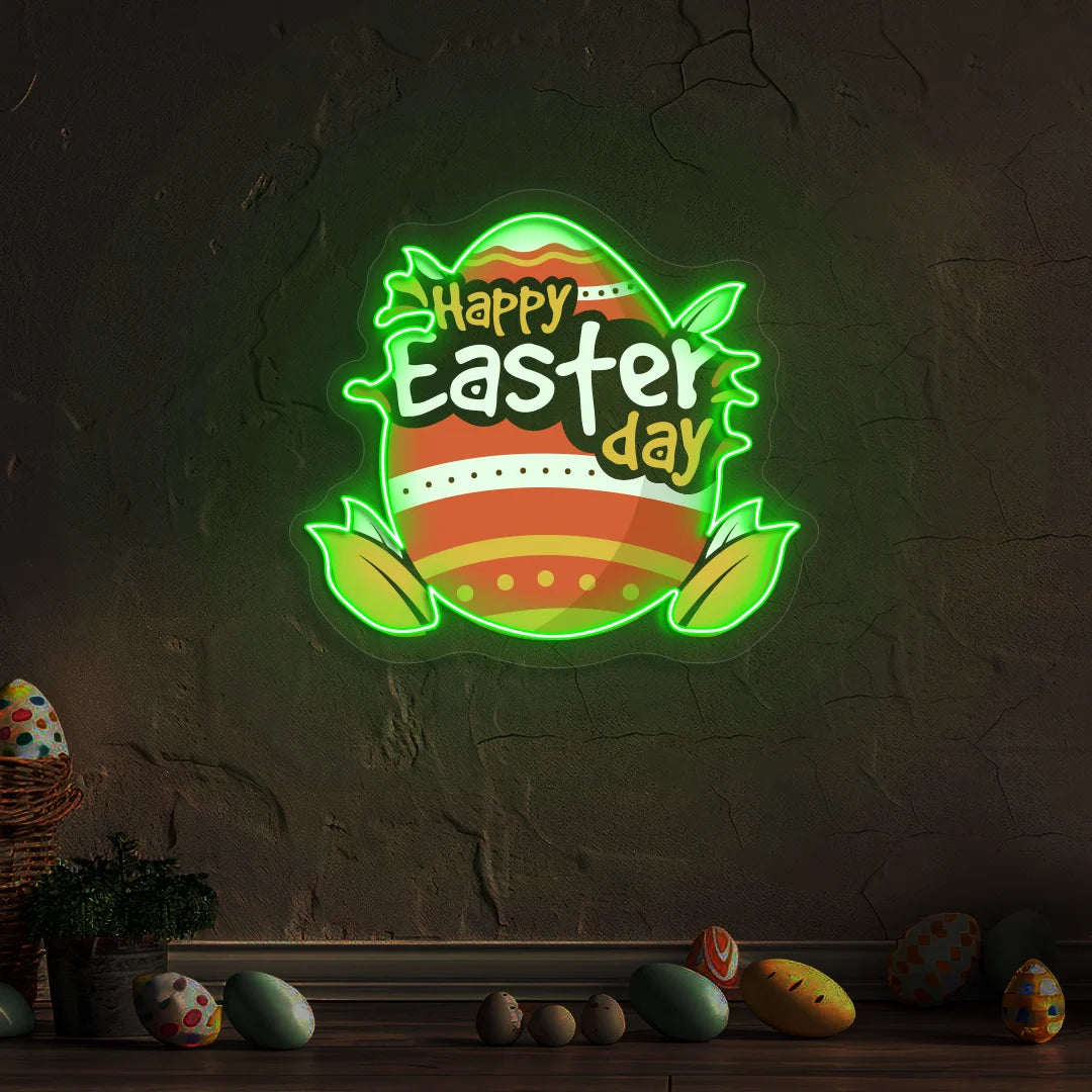Happy Easter Day Egg Neon Artwork in Green color